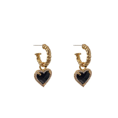 Fashion Black LOVE Heart Zircon Drop Earrings for Women