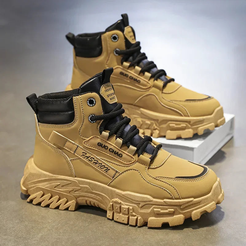 Platform Knight Shoes for Men Casual Sneakers Mens Ankle Boots Leather Men's Safety Dress Boots High-top Cowboy Working Boots