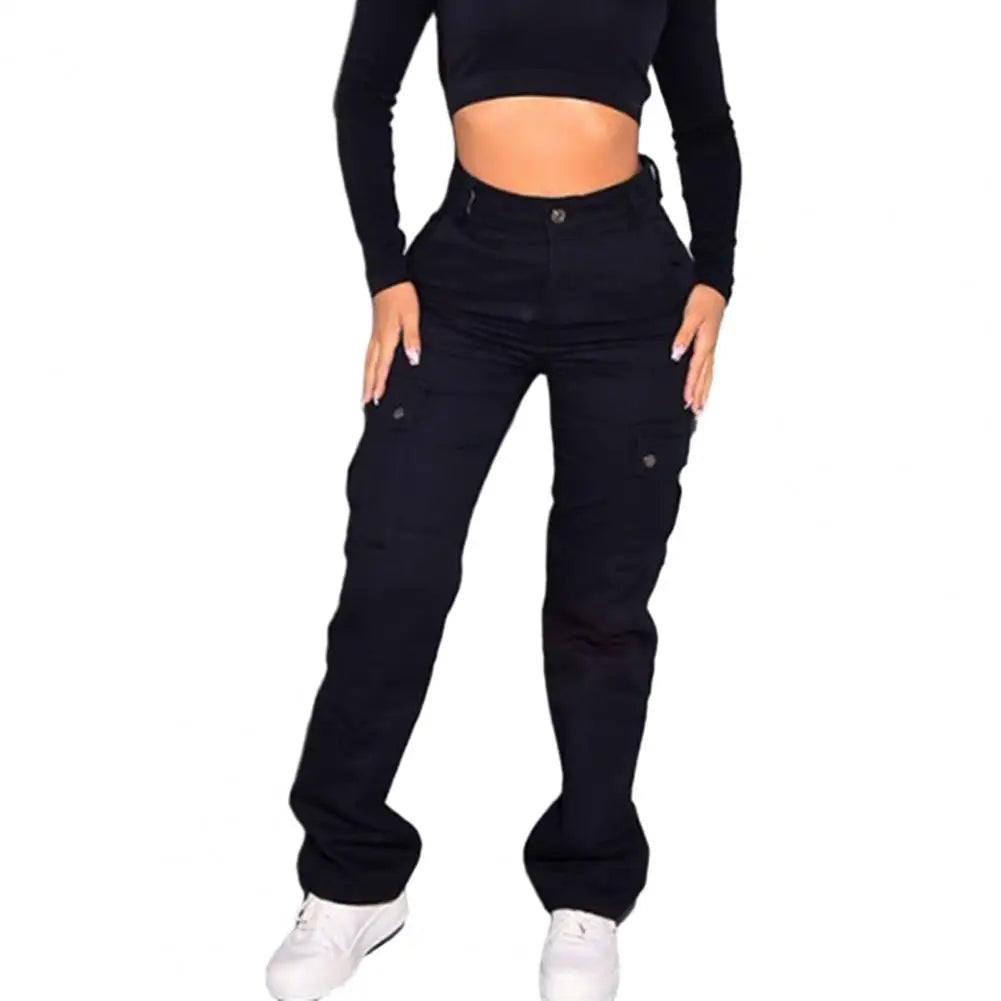 Women's High Waist Cargo Pants with Multiple Pockets