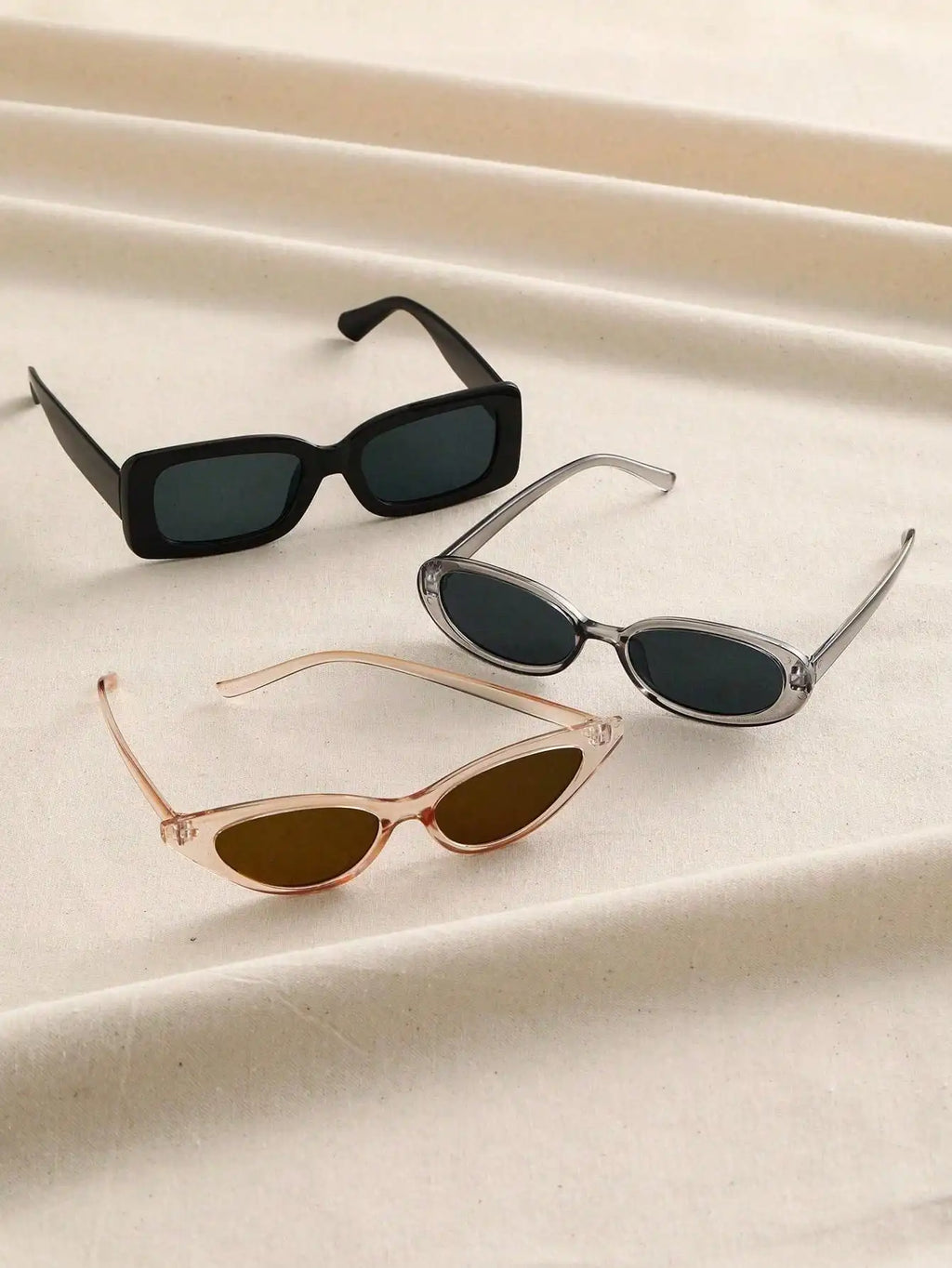3PCS Unisex Cat Eye&Round&Square Plastic Frame Fashion Sunglasses For Outdoor Travel Hiking