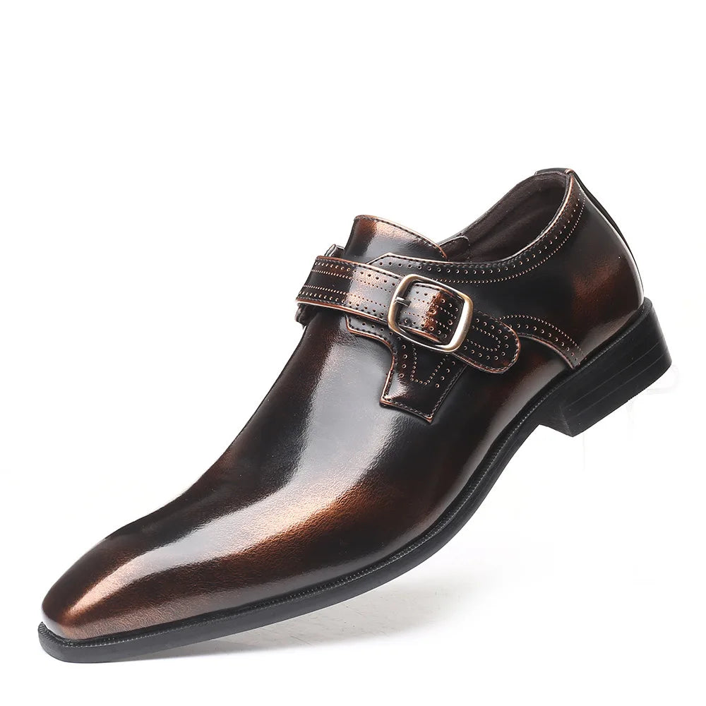 Belt buckle Men's Shoes Fashion Low heel Dress shoes British plus size Leather non slip Footwear Male Formal Suit Shoe Homme