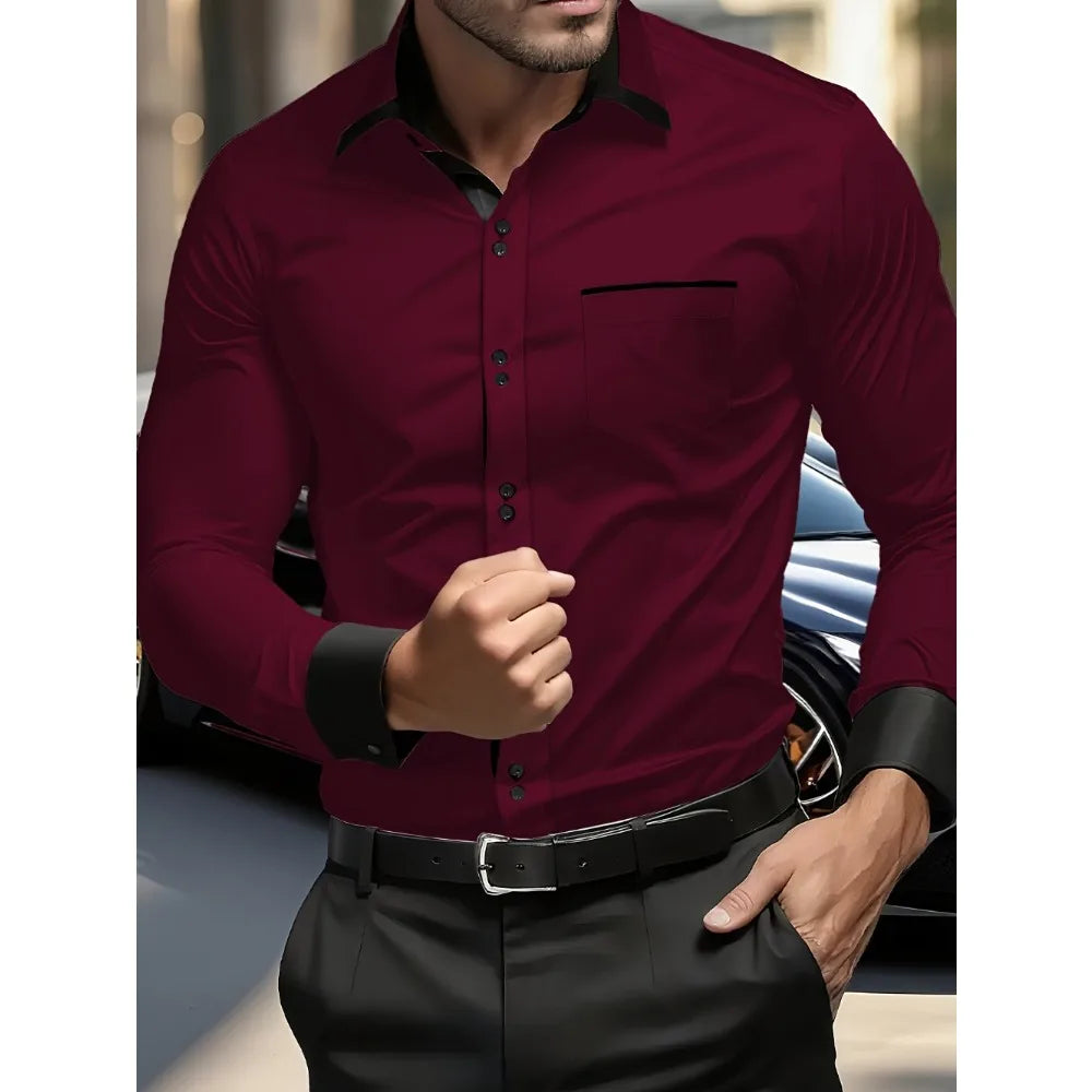 FGKKS New Men Shirts Brand Smart Business Long Sleeve Casual Classic Patchwork Elastic Black Male Dress Shirt