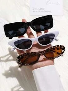 3PCS Unisex Cat Eye&Round&Square Plastic Frame Fashion Sunglasses For Outdoor Travel Hiking