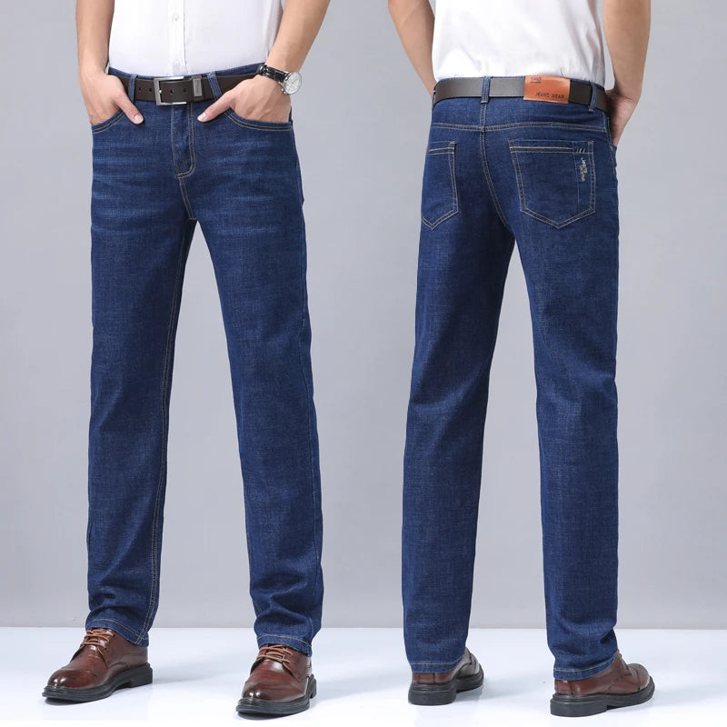 Summer new men's micro elastic straight leg denim pants with shape and skin friendly business men's pants in multiple sizes