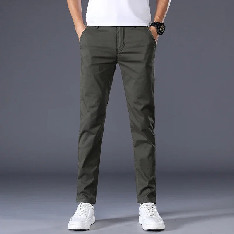 Summer Thin Men's Casual Pants Cotton 7 Colors Classic Style Elastic Straight Slim Fit Business Fashion Long Trousers Male