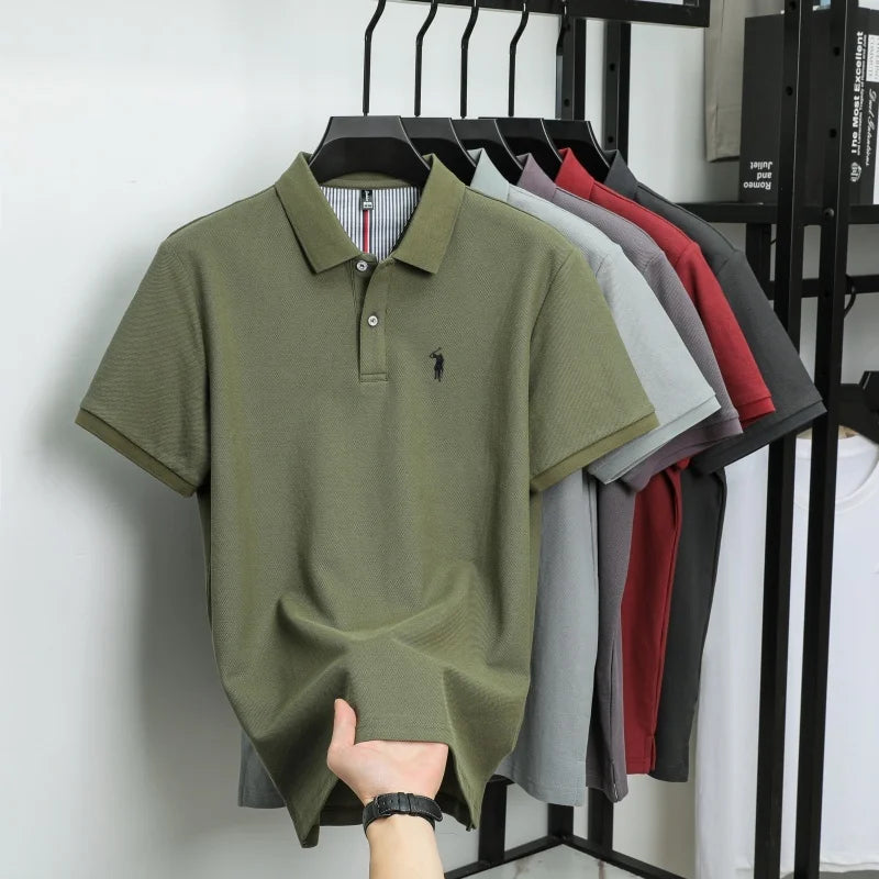 T-shirt polo d'affaires d'été décontracté ample brodé de marque de luxe haut de gamme en coton pur à 100 % pour homme à manches courtes respirant
