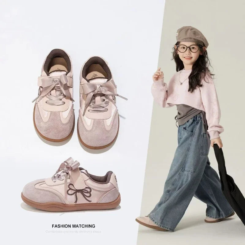 2025 Children Casual Sneakers for Girls Spring New Fashion Korean Style Soft Anti-slippery Versatile Chic Sweet Bowtie Shoes