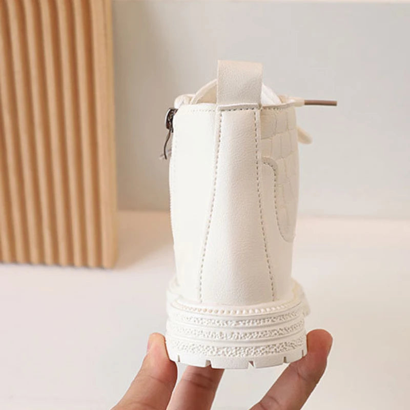 2024 Autumn New Children Ankle Boots for Girls White Fashion Leather Shoes Student Non Slip Short Boots Versatile Kids Shoes