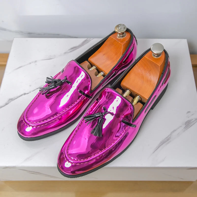 Purple Elegant Dress Shoes Man Luxury Party Wedding Shoes Men Fashion Tassels Pointed Toe Men Patent Leather Shoes Big Size 47