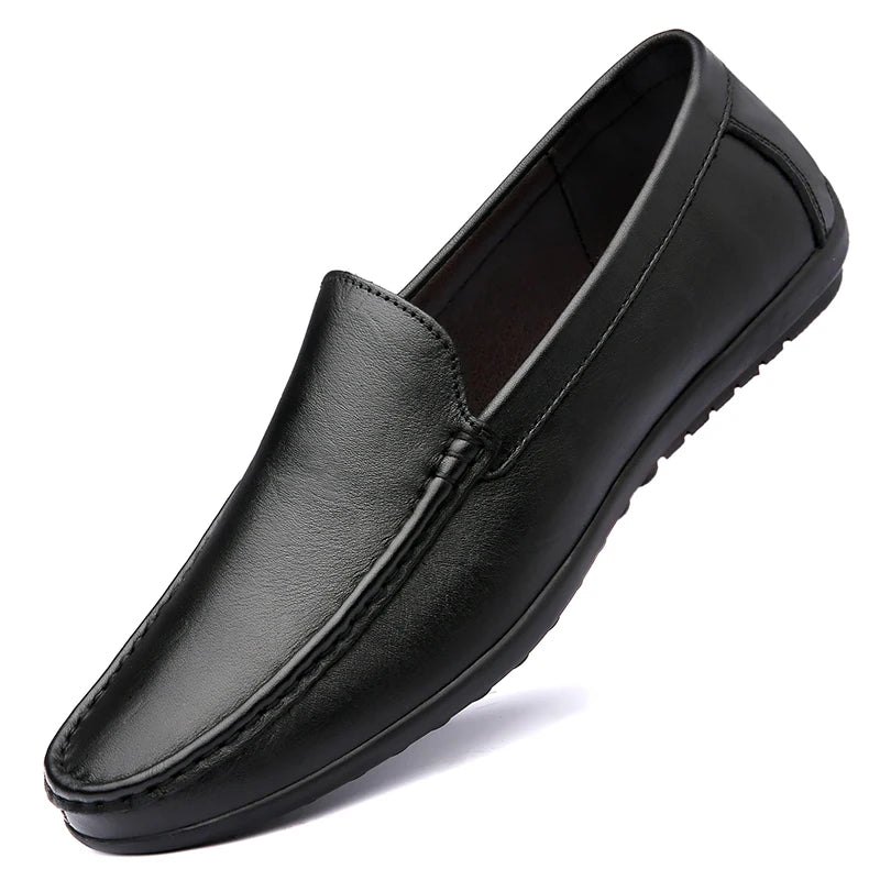 Spring Genuine Leather Men's Loafers Handmade Moccasins Casual Shoes Soft Sole Mens Business Flat Brown Minimalist Leather Shoes