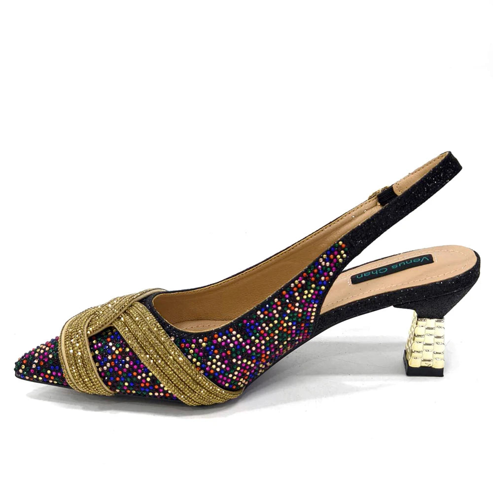 Black Hollow Design With Pointed Shoes And Fashion Three-Dimensional Bag