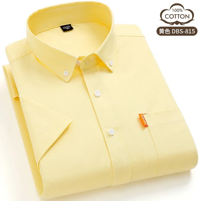 100% cotton 5XL men's short sleeve shirt Oxford Summer high quality with pockets casual wear free breathable slim fit