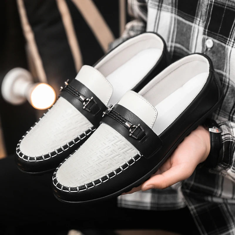 Men leather slip on loafers for men breathable moccasins casual driving boat shoes