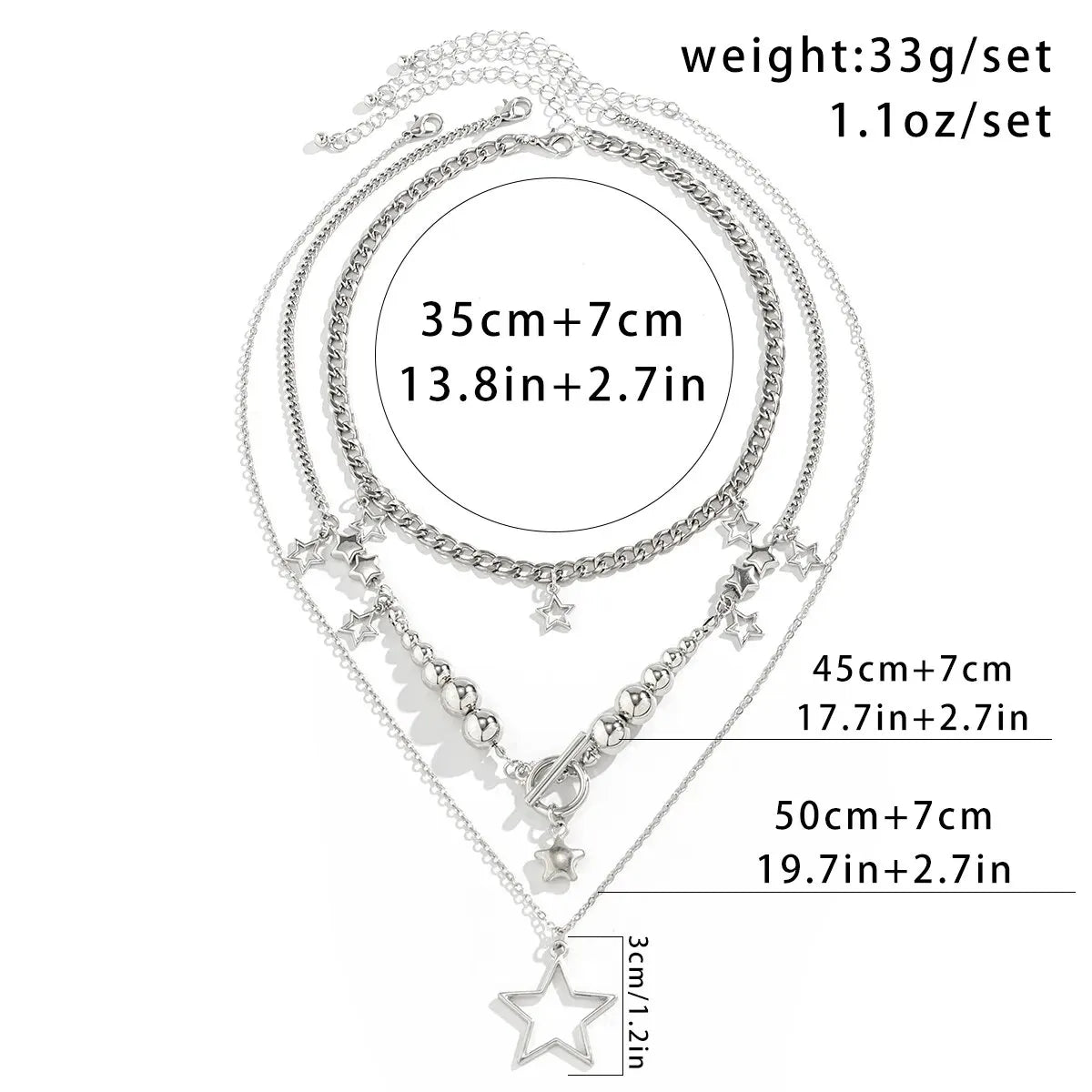 Vintage Silver Color Star OT Buckle Pendant Choker Necklace for Women