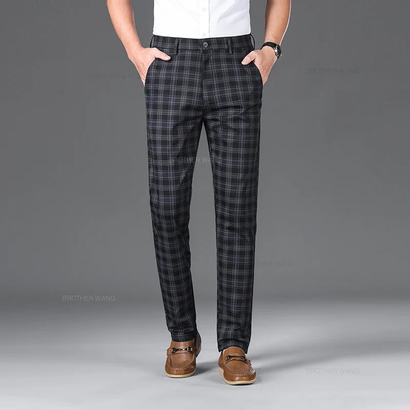 Spring Classic Men's Slim Fit Cotton Plaid Casual Pants Classic Style