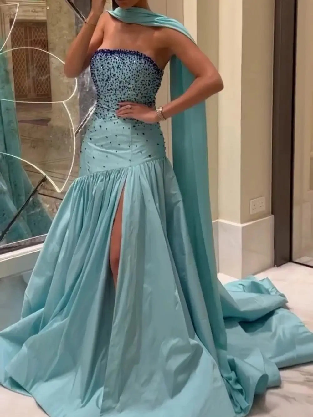 Customized Prom Dresses Sexy Strapless Mermaid Evening  Beading Beaded s Formal Occasion Gown vestido de festas longo casamento