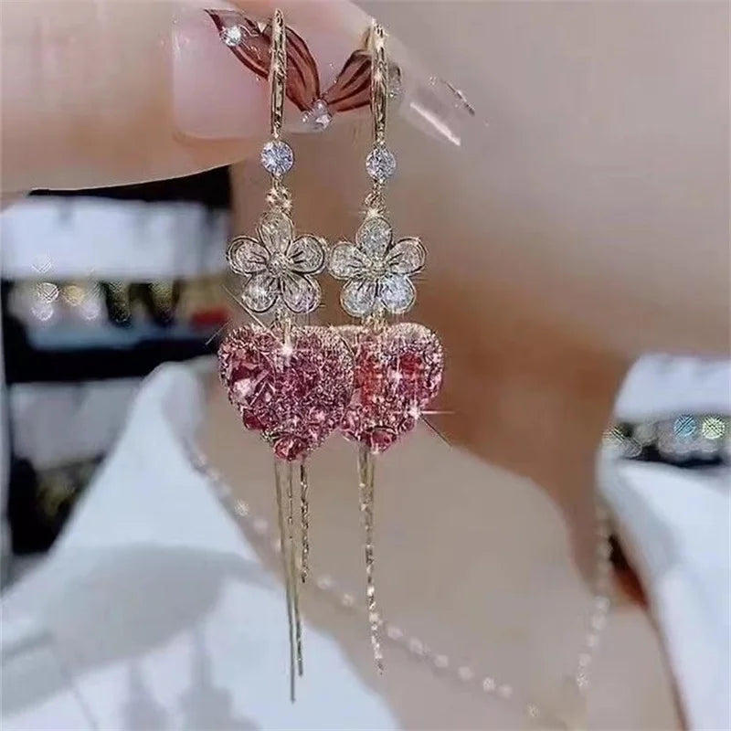 Exquisite Blue Heart Shaped Zircon Earrings for Women