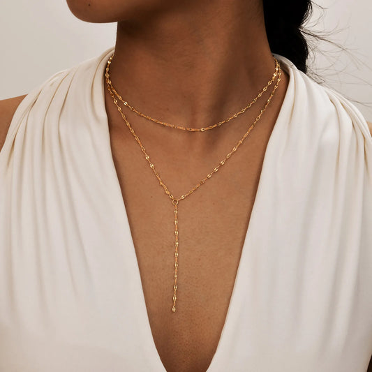 Stainless Steel Lip Chain Double Layered Fringe Necklace