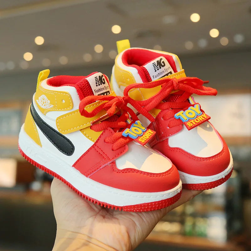 Spring Autumn Kid Casual Board Shoes Children Casual Board Shoes Children High Top Sport Shoes Velcro Straps Color Blocking