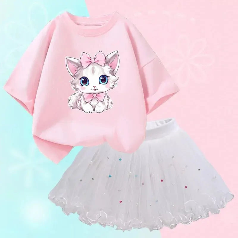 Girls Outfits Cartoon Cat T-shirt