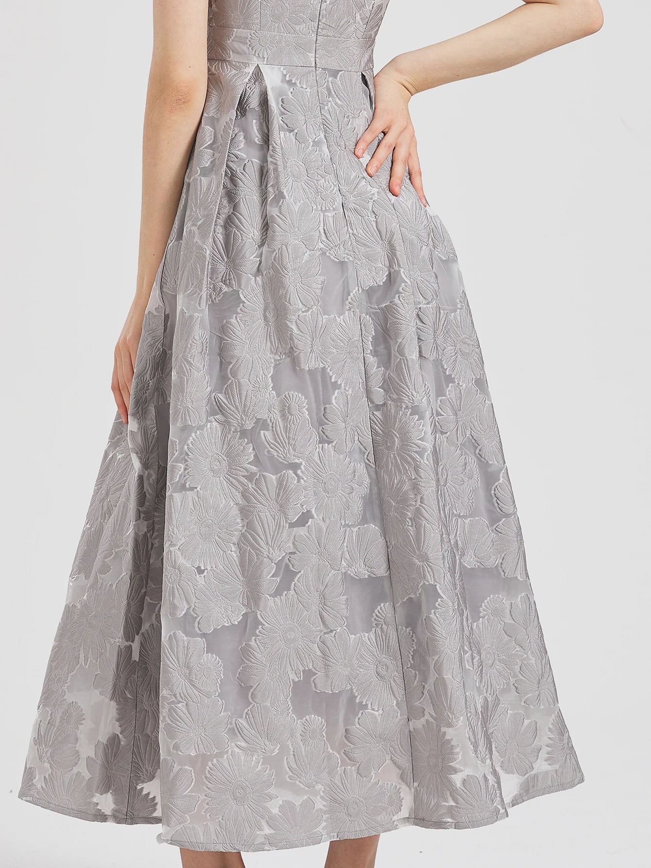 Women Fashion Organza Embroidery Elegant Long Dress