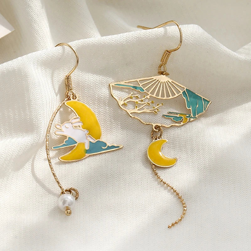Folding Fan Crane Dangle Earrings For Women