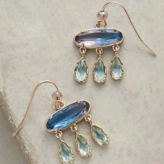 Elegant Oval Dark Blue Stone Earrings