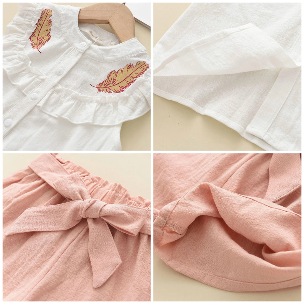 Casual Girl's Embroidered Sleeveless Shirt+Shorts