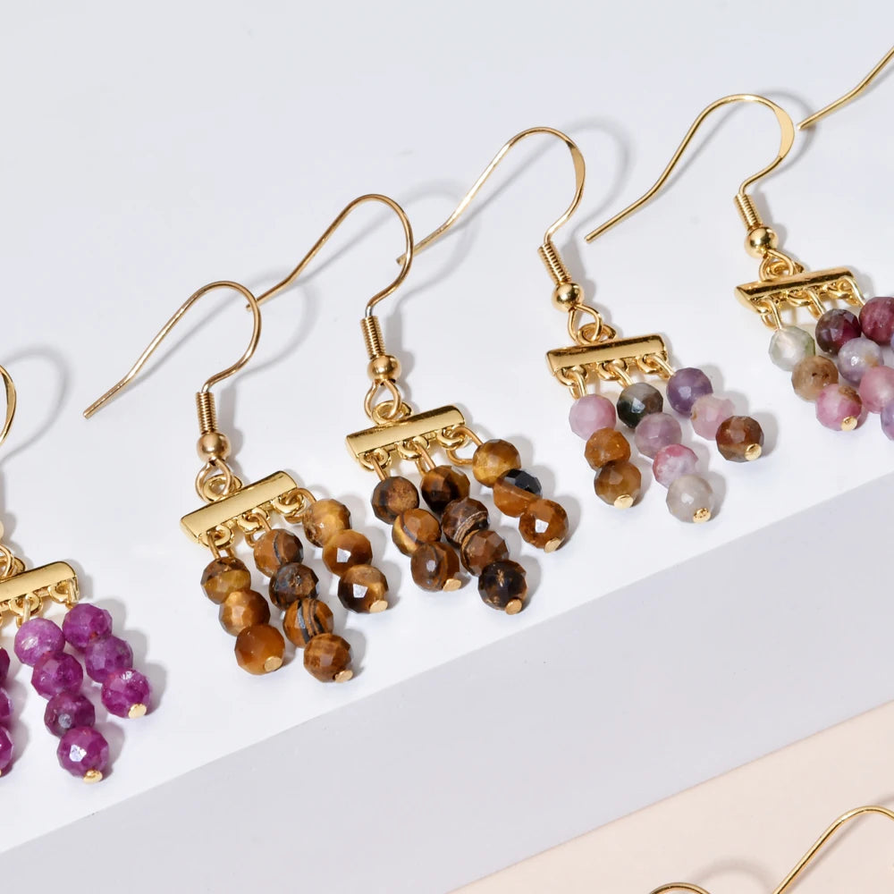 Natural Stone 3 Layer Drop Dangle Earrings for Women