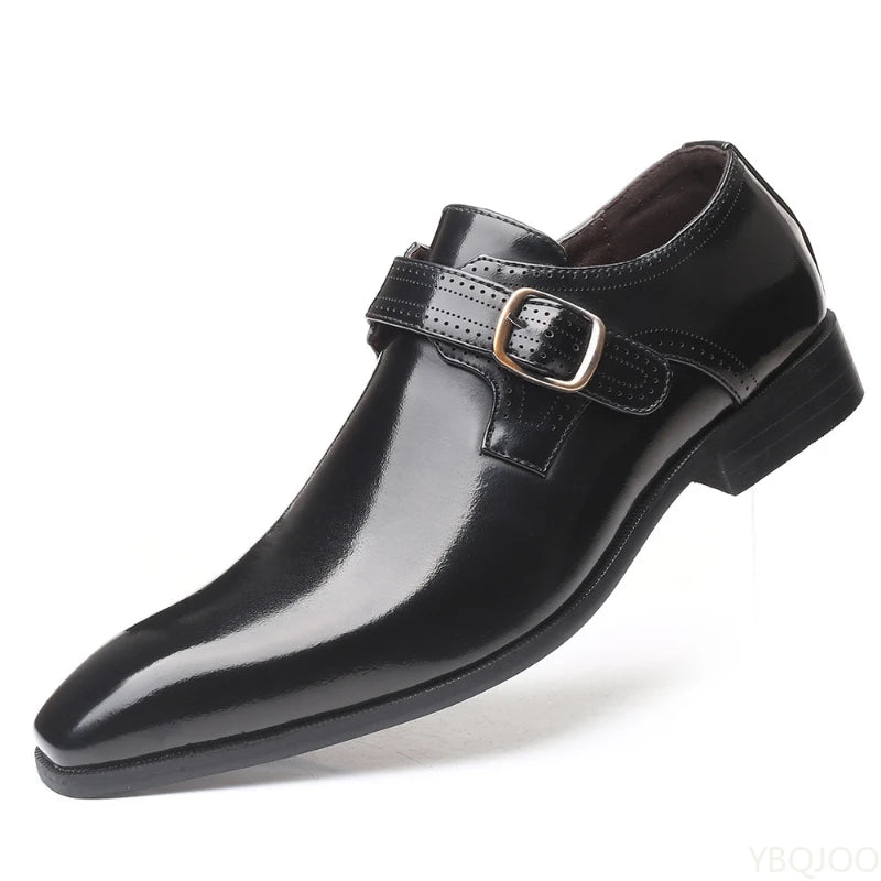Belt buckle Men's Shoes Fashion Low heel Dress shoes British plus size Leather non slip Footwear Male Formal Suit Shoe Homme