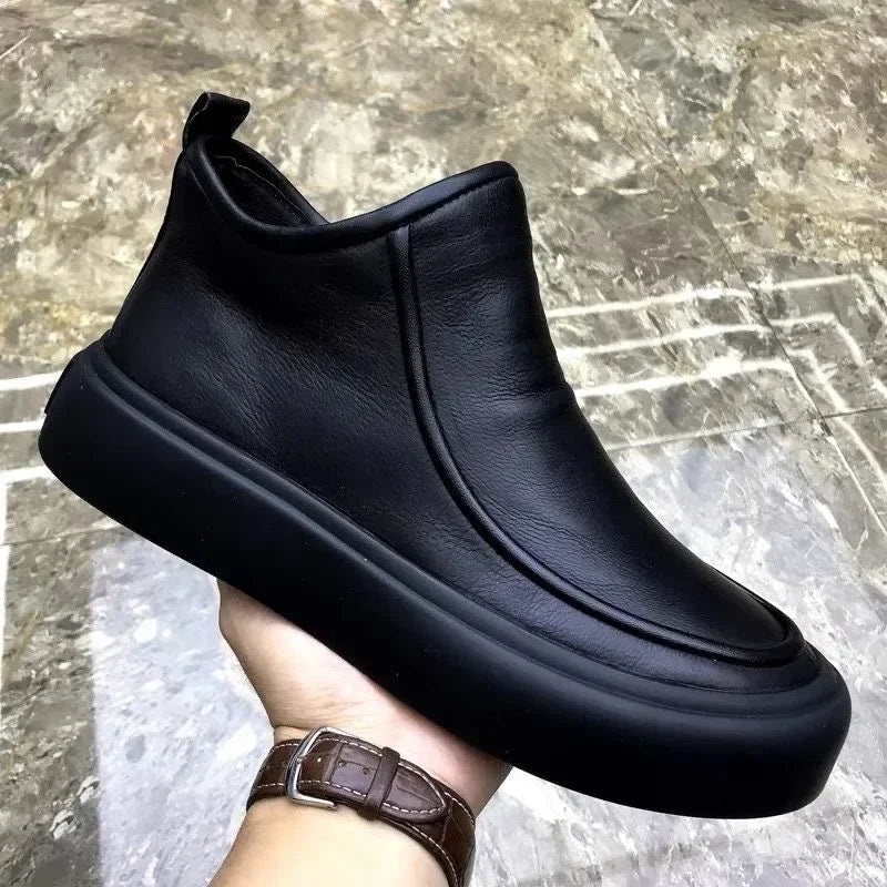 Black Men's Ankle Boots Luxury Designer Men Boots Platform Zipper High-Top Casual Shoes Versatile Comfortable Leather Shoes New