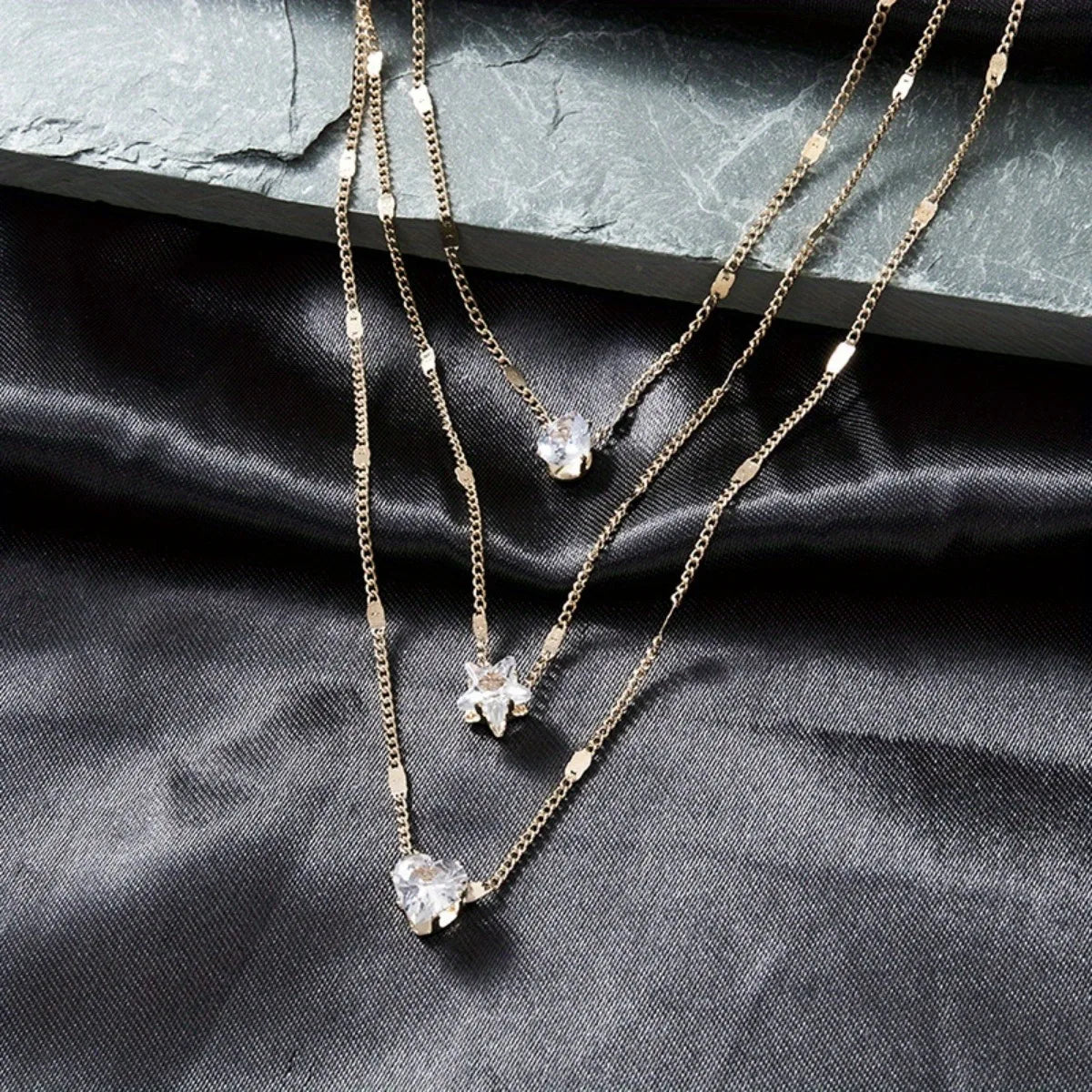 Star Heart Shape Water Drop Pendant Chain Necklace