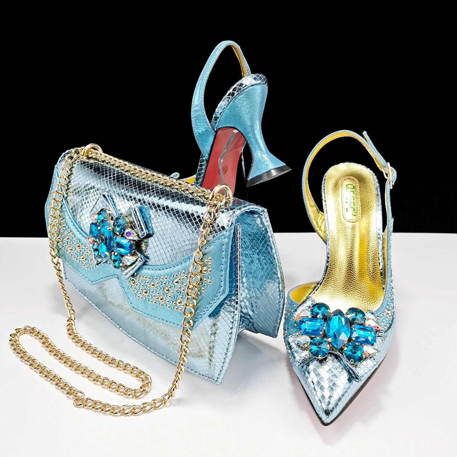 Ladies Wine Color Crystal Heels And Bag Three-Dimensional Capacity Bag & Shoes