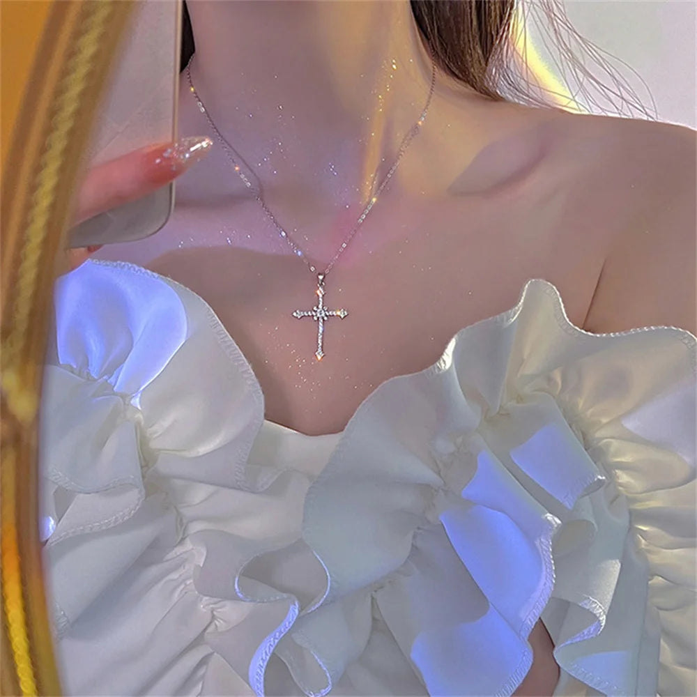 Elegant Crystal Cross Pendant Necklace For Women