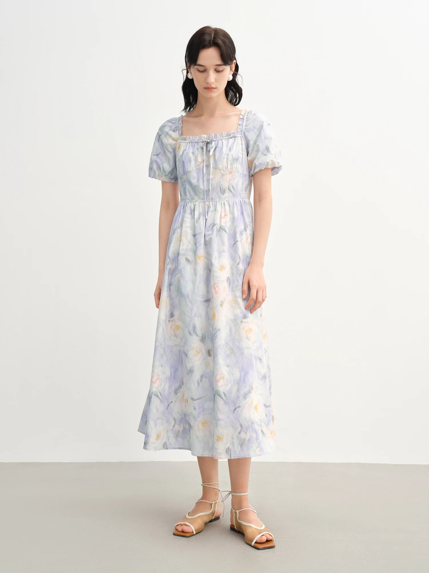 DUSHU French romantic oil painting skirt 2025 summer new product temperament sweet waist dress 25DS82735