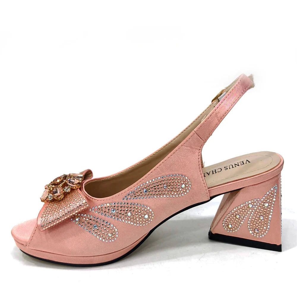 Shoes and Bags Matching Set Peep Toe High Heels for Party