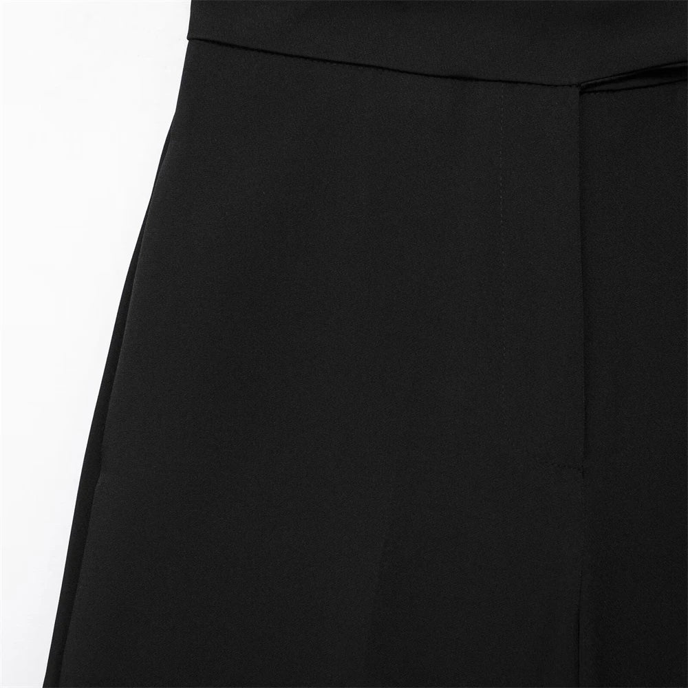 PB&ZA 2024 Women's New Fashion Versatile Solid Color High Waist Zipper Slimming Straight Leg Wide Leg Casual Pants