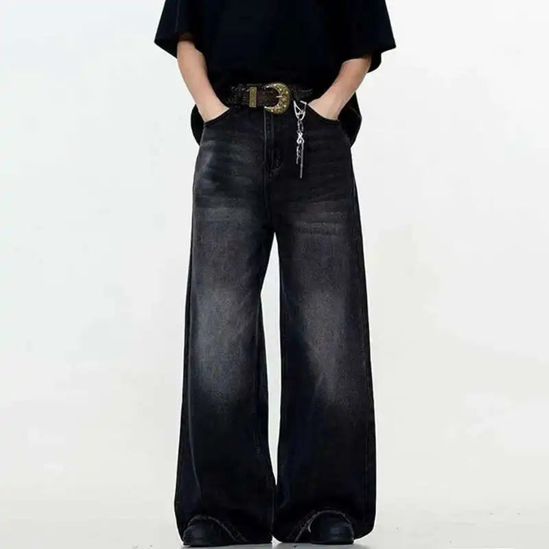 IEFB Simple Men's Denim Trousers Solid Color Washing American Style Casual Pants Straight Leg Baggy Male Jeans Spring 9W667