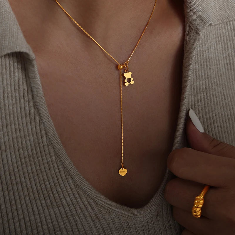 Hollow Bear Pendant Adjustable Necklace For Women