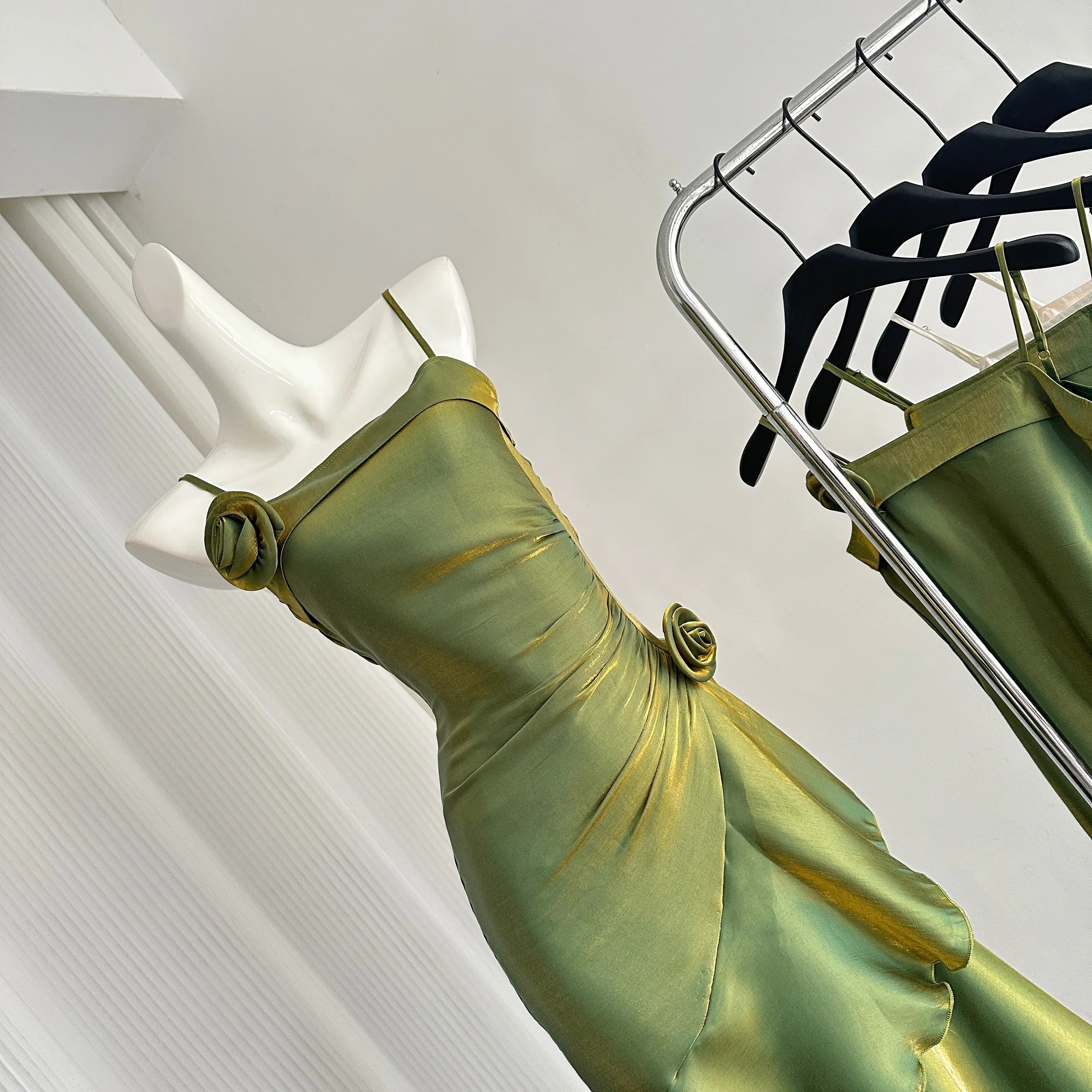 2025 Summer Women French Vintage Dress Spaghetti Strap Frocks One-Piece Evening Party Shoujo Gyaru Wedding Prom Gown Robe New