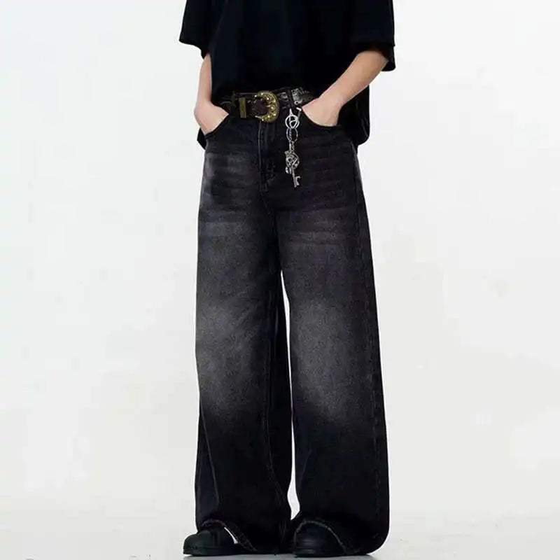 IEFB Simple Men's Denim Trousers Solid Color Washing American Style Casual Pants Straight Leg Baggy Male Jeans Spring 9W667