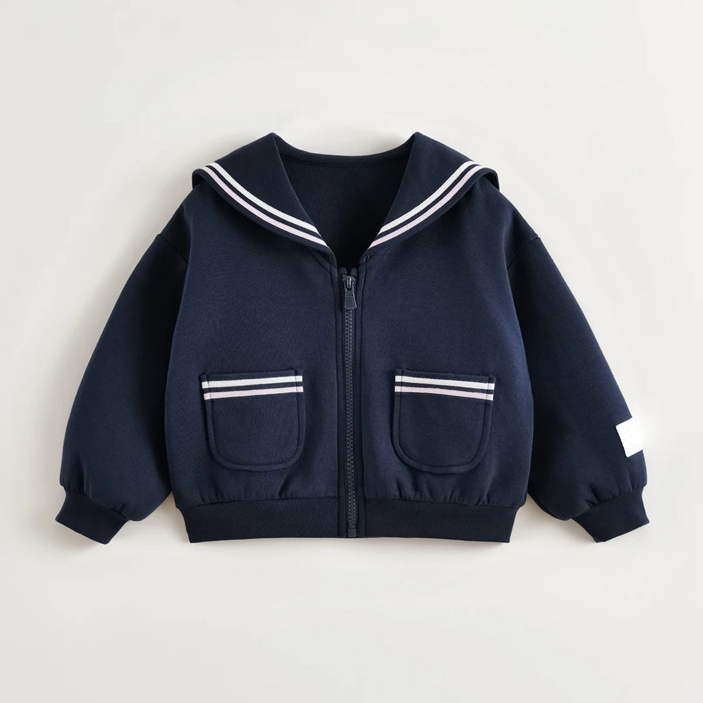 Girls Preppy Style Navy Lapel Jacket