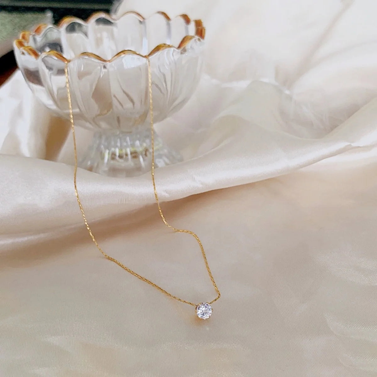Gold Plated Stainless Steel Dainty Minimalist Zircon Charm Anti Tarnish Chain