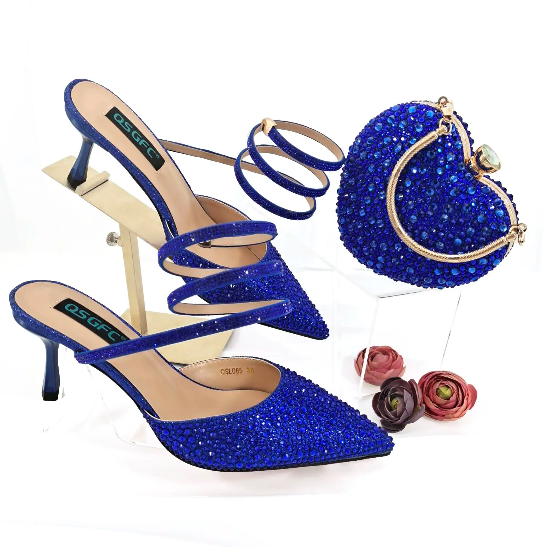 Shoes And Bag Full Diamond Women's Pointed Toe High Heels