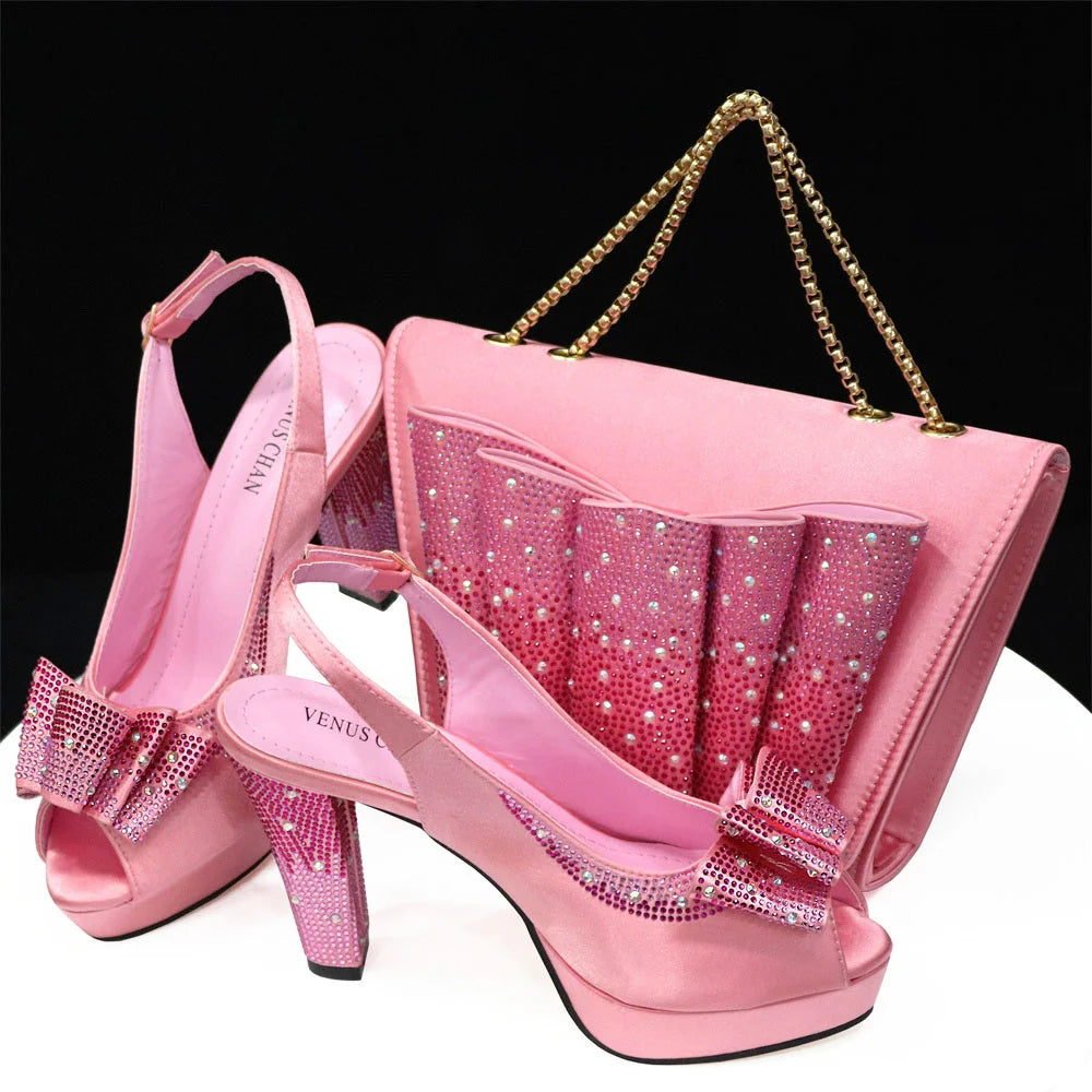 Women High Heels Sandals Printing Flower Material with Rhinestone Open-Toed Shoes