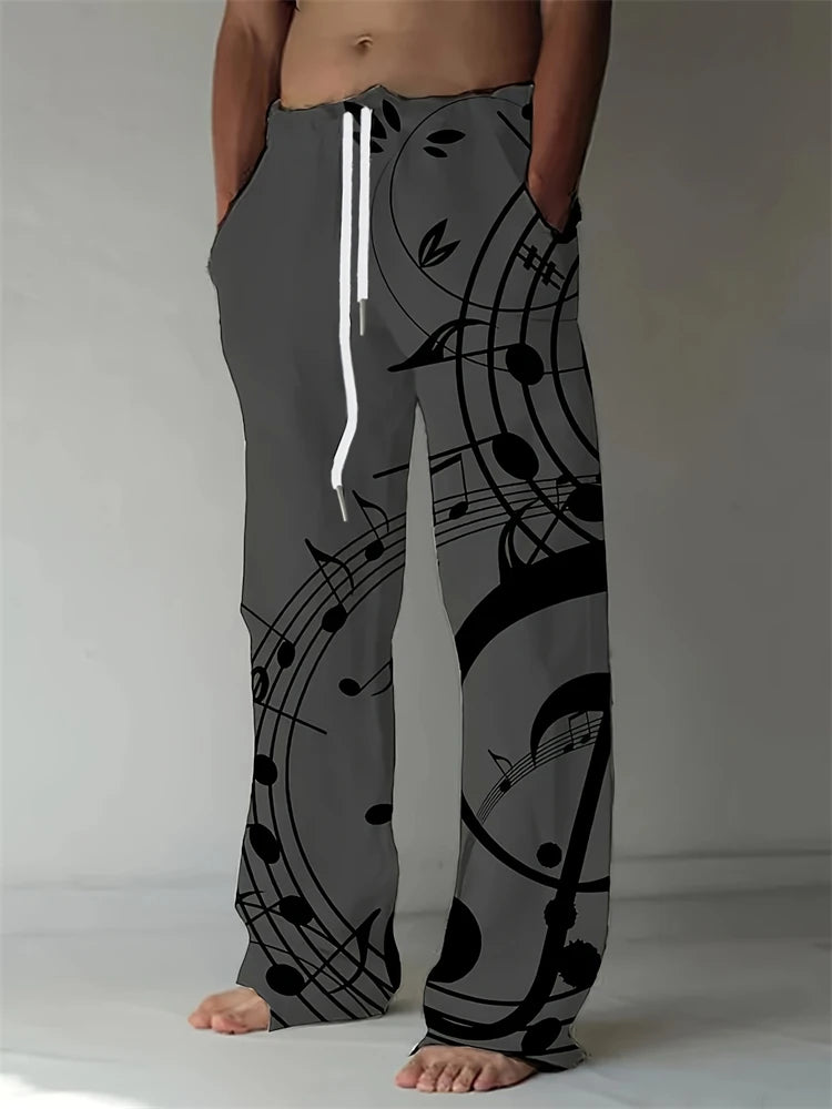 Vintage Men's Summer Straight Pants Comfortable And Breathable Cotton Linen Casual Pants Men's Butterfly Print Large Linen Pants