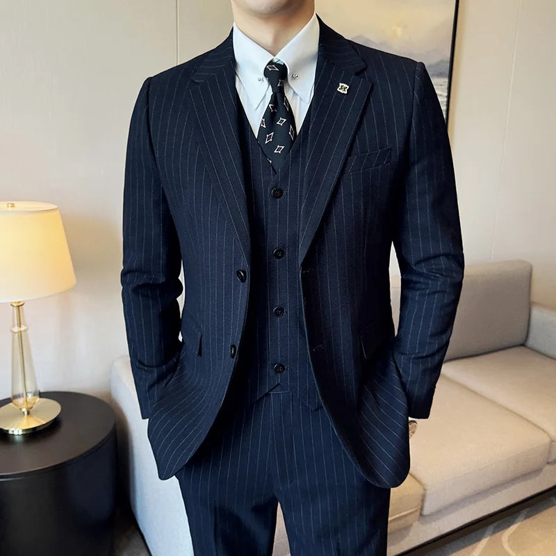 Striped Men Party Tuxedos Suit 3 Piece Set