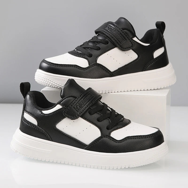 Boys Shoes Sneakers Leather Children Comfortable Flat Shoes Black White Shoes for Kids Girls School Walking Footwear Non Slip