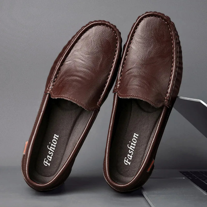 2024 Business Genuine Leather Men Shoes Casual Slip-On Loafers Breathable Leather Shoes Men Flat Hot Selling Moccasin Work Shoes