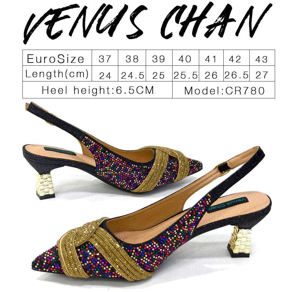 Women Shoes and Bag Set Champagne Color Rhinestone Handbag